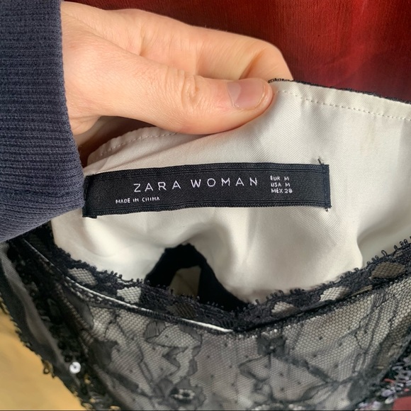 Zara black sequin lace dress, satin cream lining - Picture 6 of 6